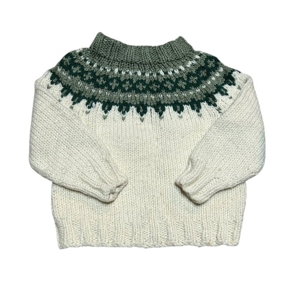 Handknit Fair Isle Style Sweater Ivory Childrens Sz S Mock Neck Nordic Cabnicore - Picture 3 of 4